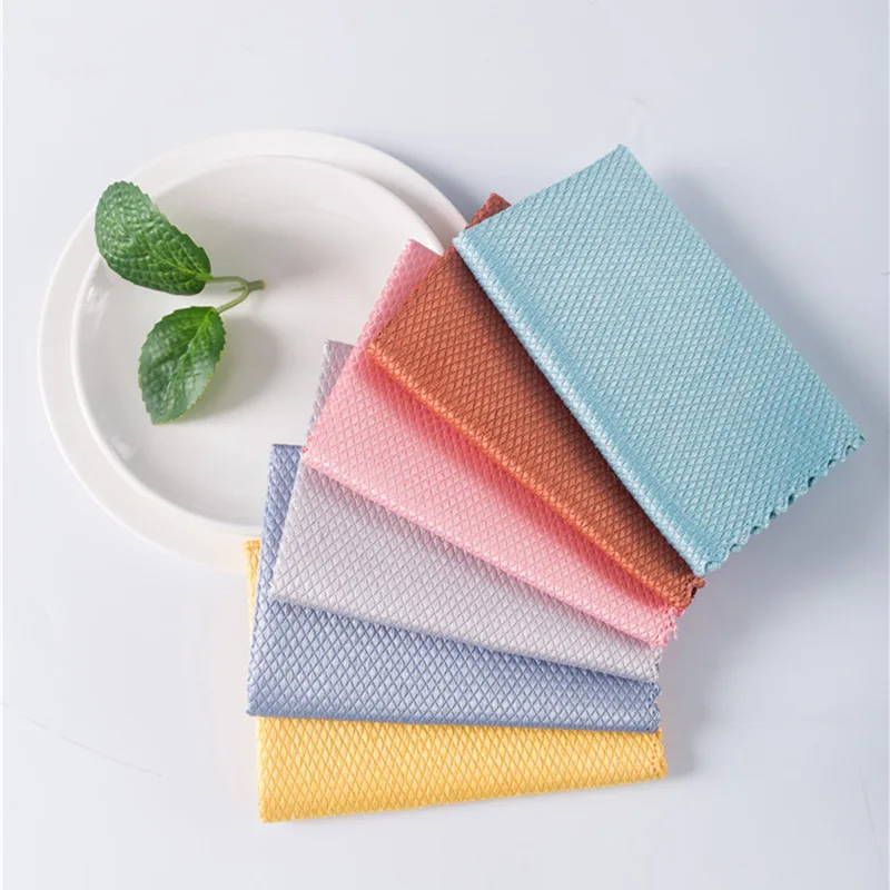 Thickened Absorbent Rag Double-Sided Coral Velvet Cleaning Dishcloth Fish Scale Pattern Dish Towel Kitchen Dishwashing Rags