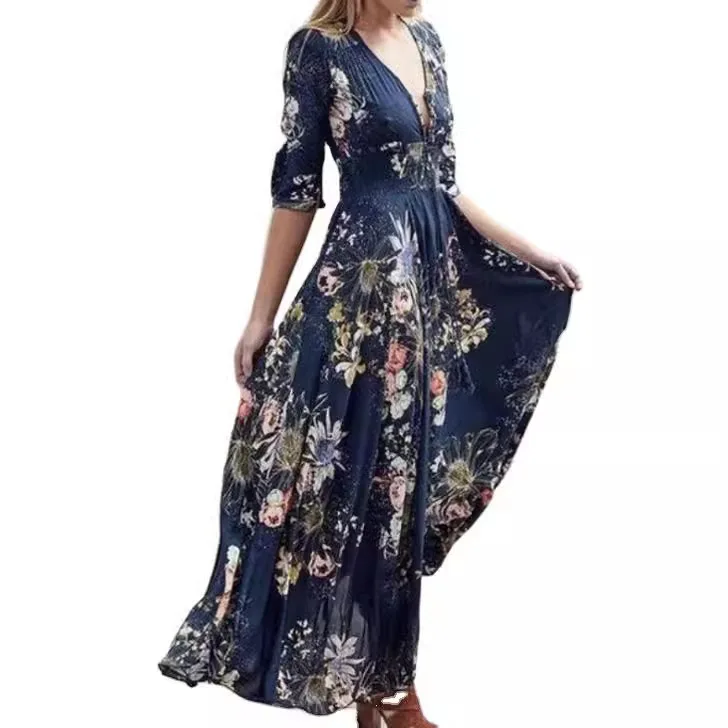 

Low Key Luxury And Simple Plus Size Women's Clothing With Personalized Print Design In The Summer Of 2025, V-Neck Sexy Dress