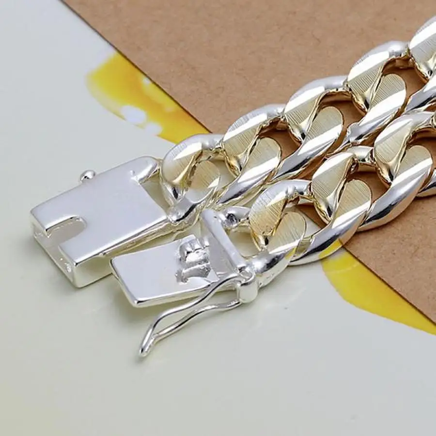 925 Sterling Silver Solid 8/10mm chain Bracelet men women Chain noble wedding Jewelry fashion charms party birthday gift image 4