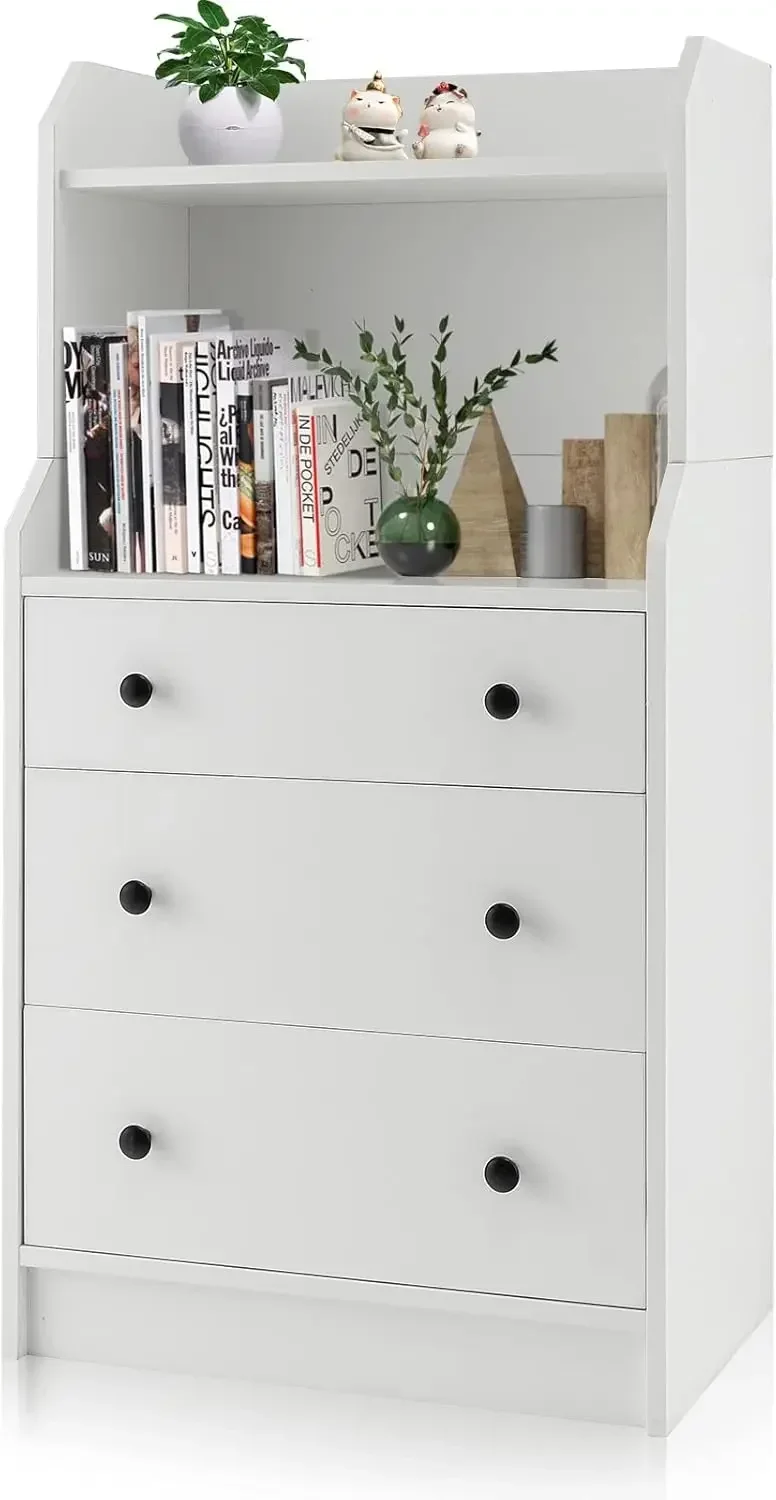 Drawer Dresser with Shelf Modern Storage Organizer with Anti-tilting Design Utility Chest of Drawers