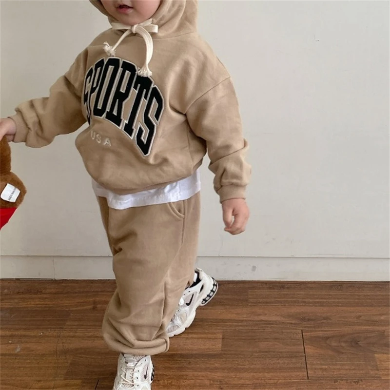 Autumn New Children Clothing Set Fashion Boy\'s Two Piece Clothes Letters Hooded Sweater+ Pant Girl Leisure Suits