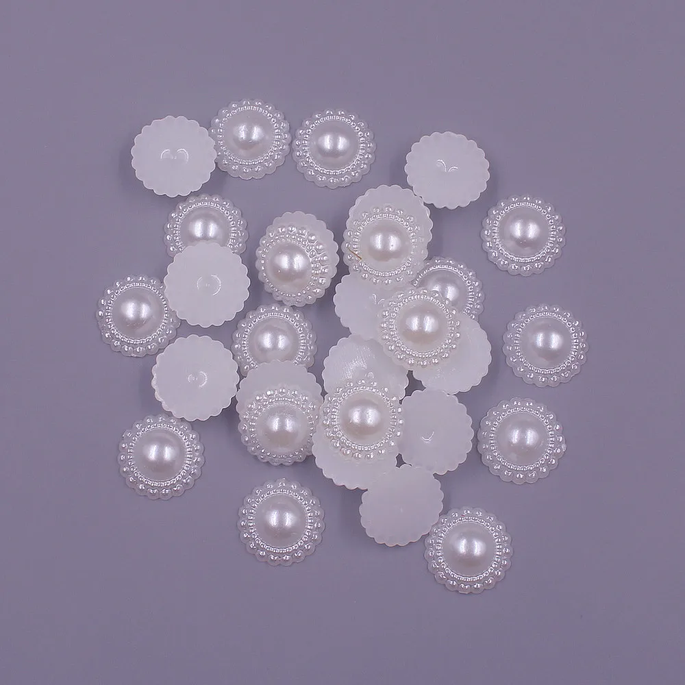 Bulk Wholesale White/Ivory Color Flower shape Flatback Pearl ABS beads for Art Scrapbooking Decoration Beads For Jewelry Making