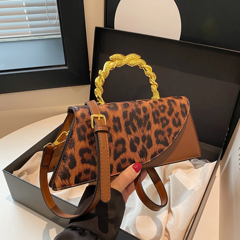 Top Brand Shoulder Bag For Women Brown Black Leopard Handbag Clutch Bag Female Vintage Pu Leather Crossbody Bag Designer