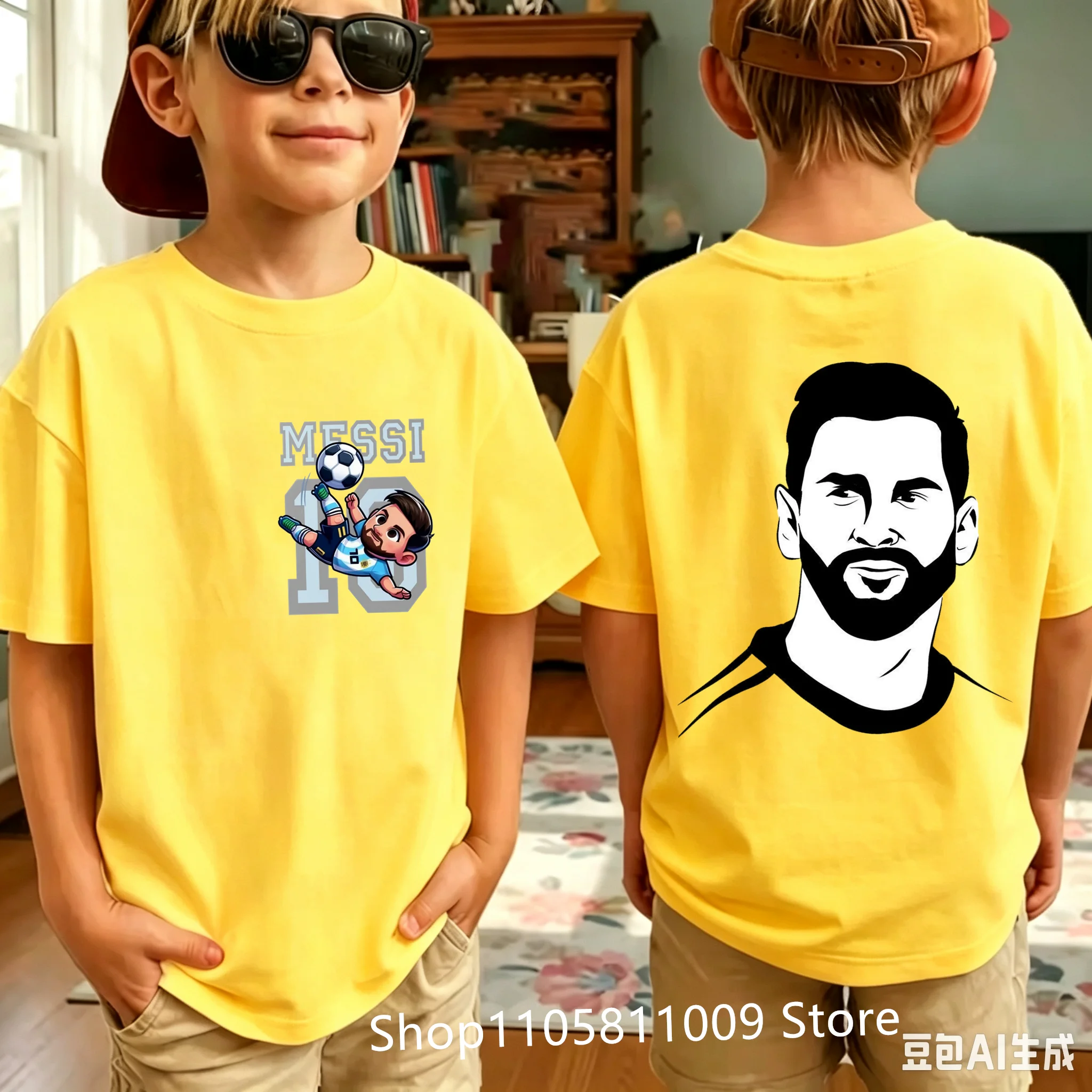 Children Clothes Football Star Messi Cartoon Graphic Boys Fashion Short Sleeve T-shirt Popular Design 3-10Years Kids Tees