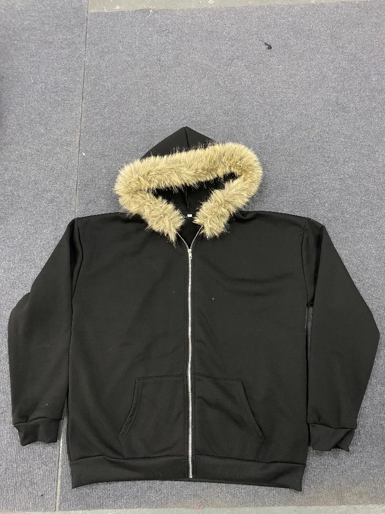 2025 fashion vintage fur collar hooded jacket y2k trendy men's and women's zipper sweatshirt jacket ins
