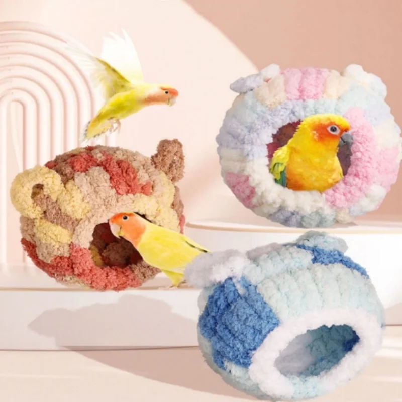 Hamac en Peluche Tissé à la Main pour Décoration de Maison d'Hiver, Nid d'Oiseau Chaud, Cage pour Perroquet et Pivoine