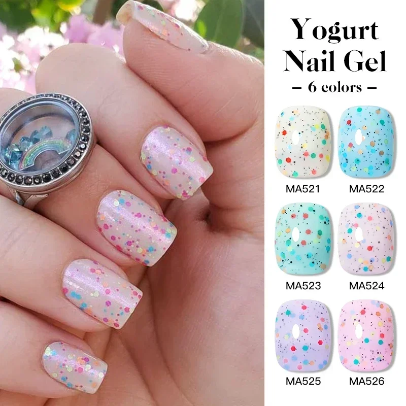 

MEET ACROSS 7ml Macaron Series Yogurt Gel Nail Polish Sequins Cake Candy Color Nail Art Gel Spring Summer Nails Manicure