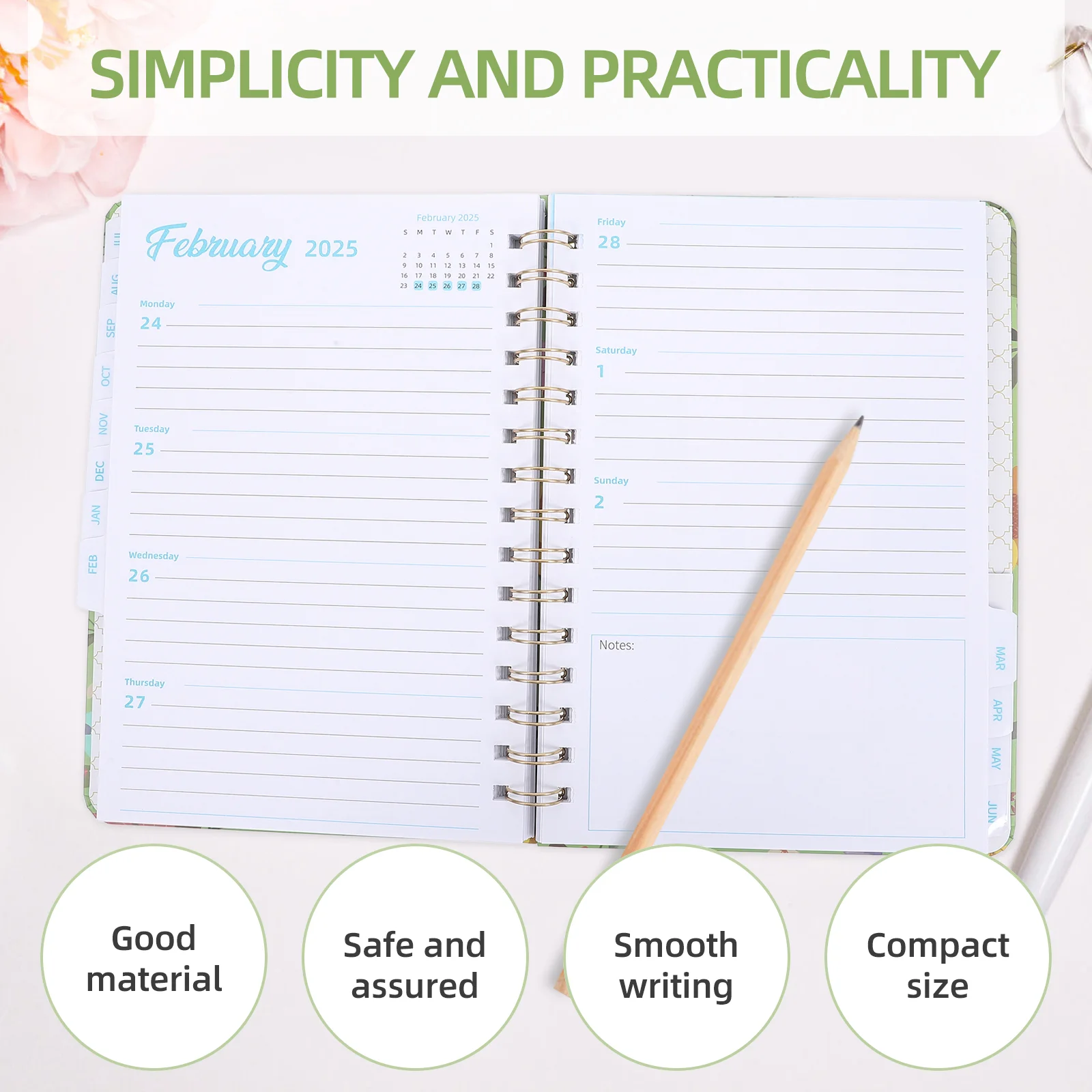 2024 -2025 Notebook Floral Spiral The Label Stickers Appointment Vertical Weekly Planner Monthly Time Management