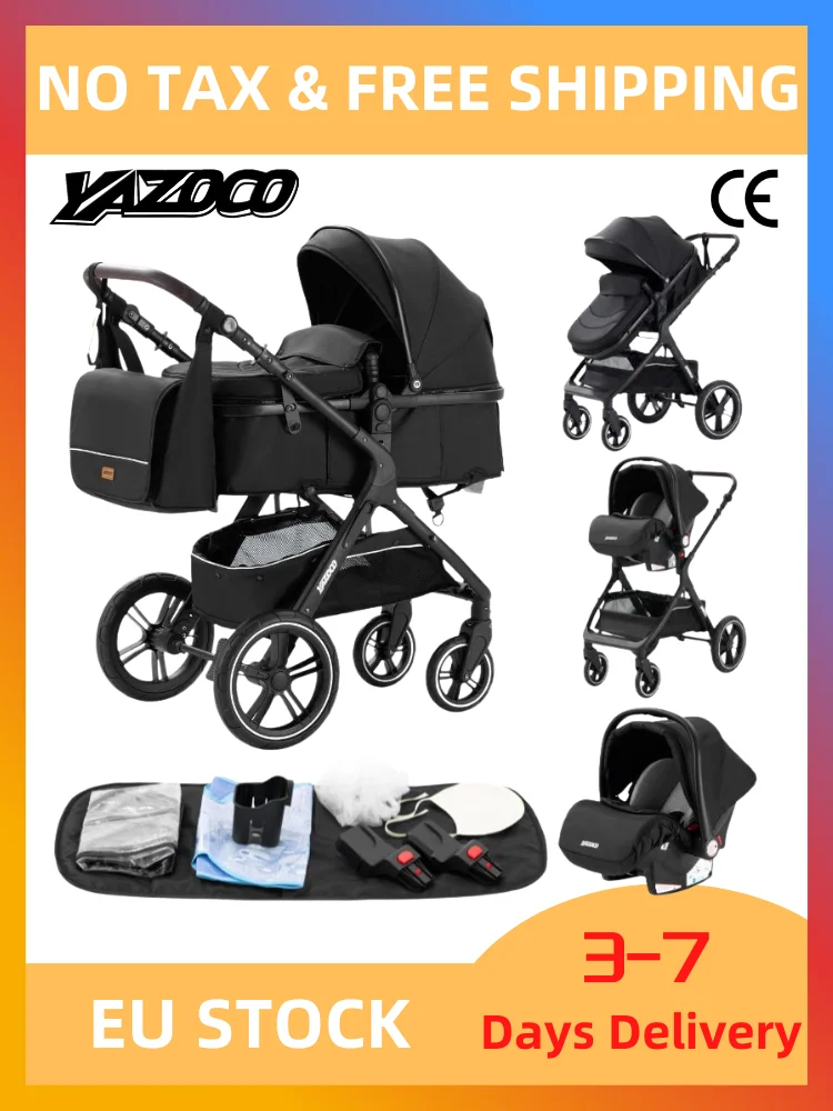 3-in-1 Reisysteem voor kinderwagens, opvouwbare lichtgewicht kinderwagen, verstelbare handgreep, aluminium frame voor pasgeborenen van 0-4 jaar - afbeelding 2
