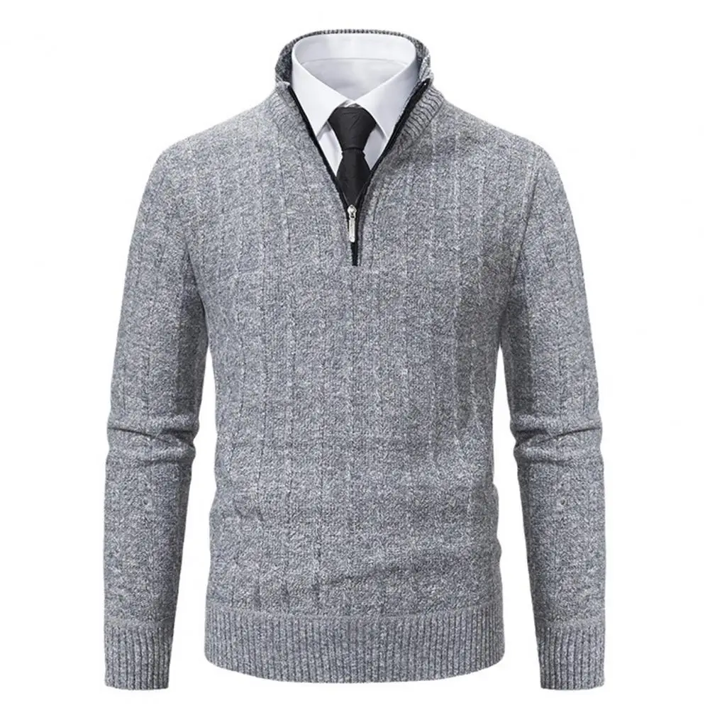 Suéter informal de manga larga para hombre, suéter grueso y cálido, diseño de cremallera, cuello alto, Color sólido