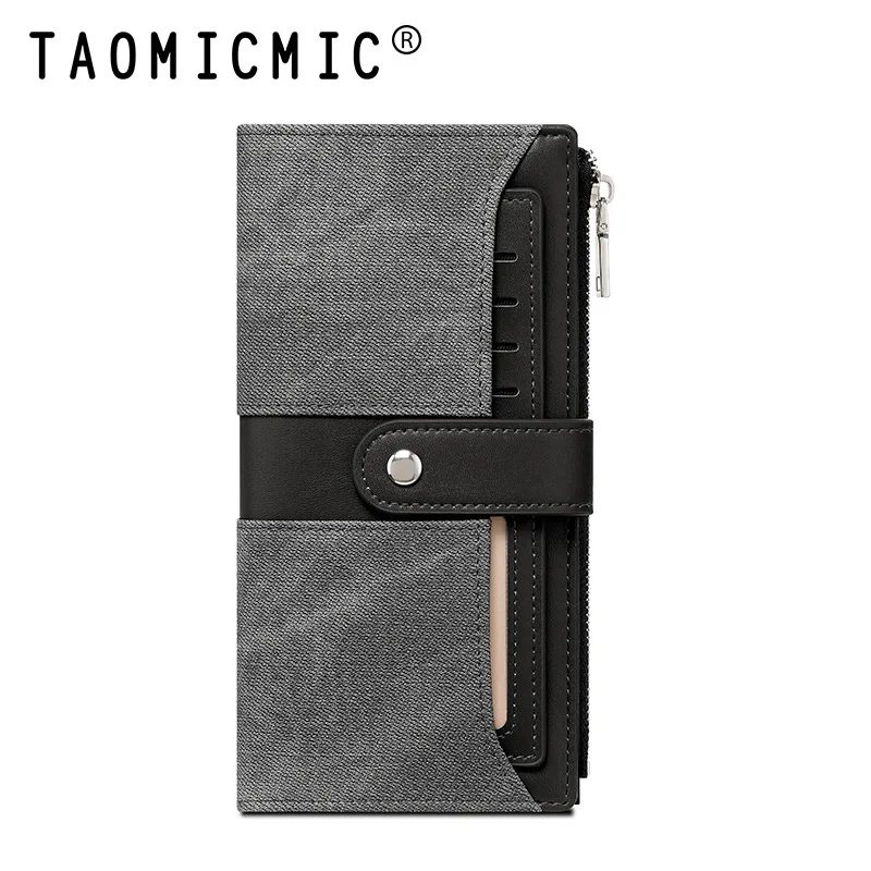 Western Patchwork Long PU Leather Large Capacity Women Wallet Multi-card slot Two Floded Purse for Ladies