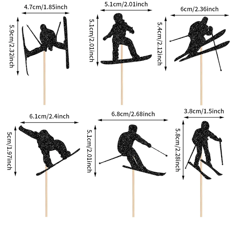 YOMDID 24 Stück Cupcake-Topper mit Ski-Thema, Silhouette, Skifahrer, Snowboarden, Cupcake-Topper, Picks für Winter-Kuchen-Dekorationen, Zubehör – Detail 4