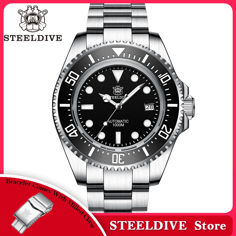 SD1964 STEELDIVE 1000M Waterproof 45.4MM Big Water Ghost Watch For Men Super BGW9 Blue Luminous Dive Watch with Valve