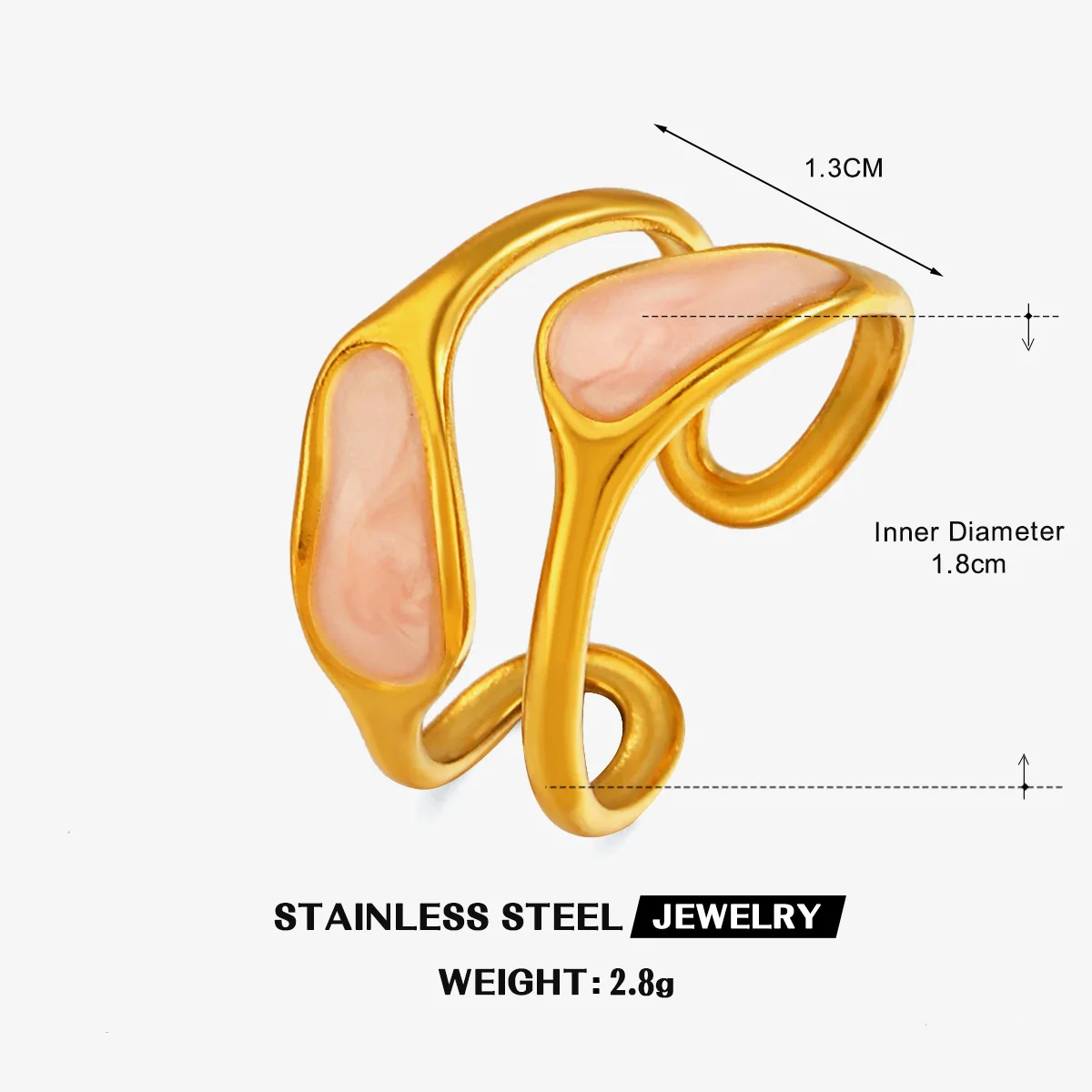 DIEYURO Stainless Steel Dripping Oil Double Layered Open Ring Lady Simple Golden Geometric Hollow Adjustable Ring Jewelry Gift