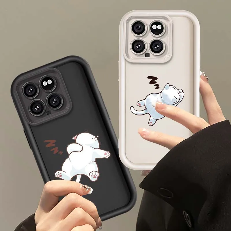 Cute Cartoon Cat For Xiaomi 15 14 13 13T 12 12S 12T 11 9T pro Lite NE 5G Soft Eye Ladder Phone Case Cover