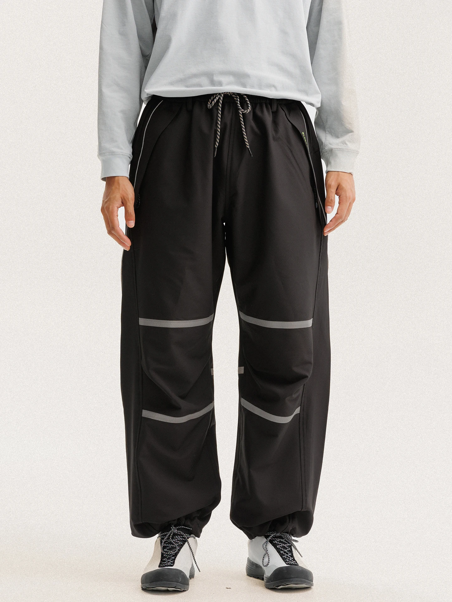 

Retro Color Block Reflective Strips Work Pants Outdoor Hiking Sporty Straight Leg Casual Trousers Spring Season Youth Fashion