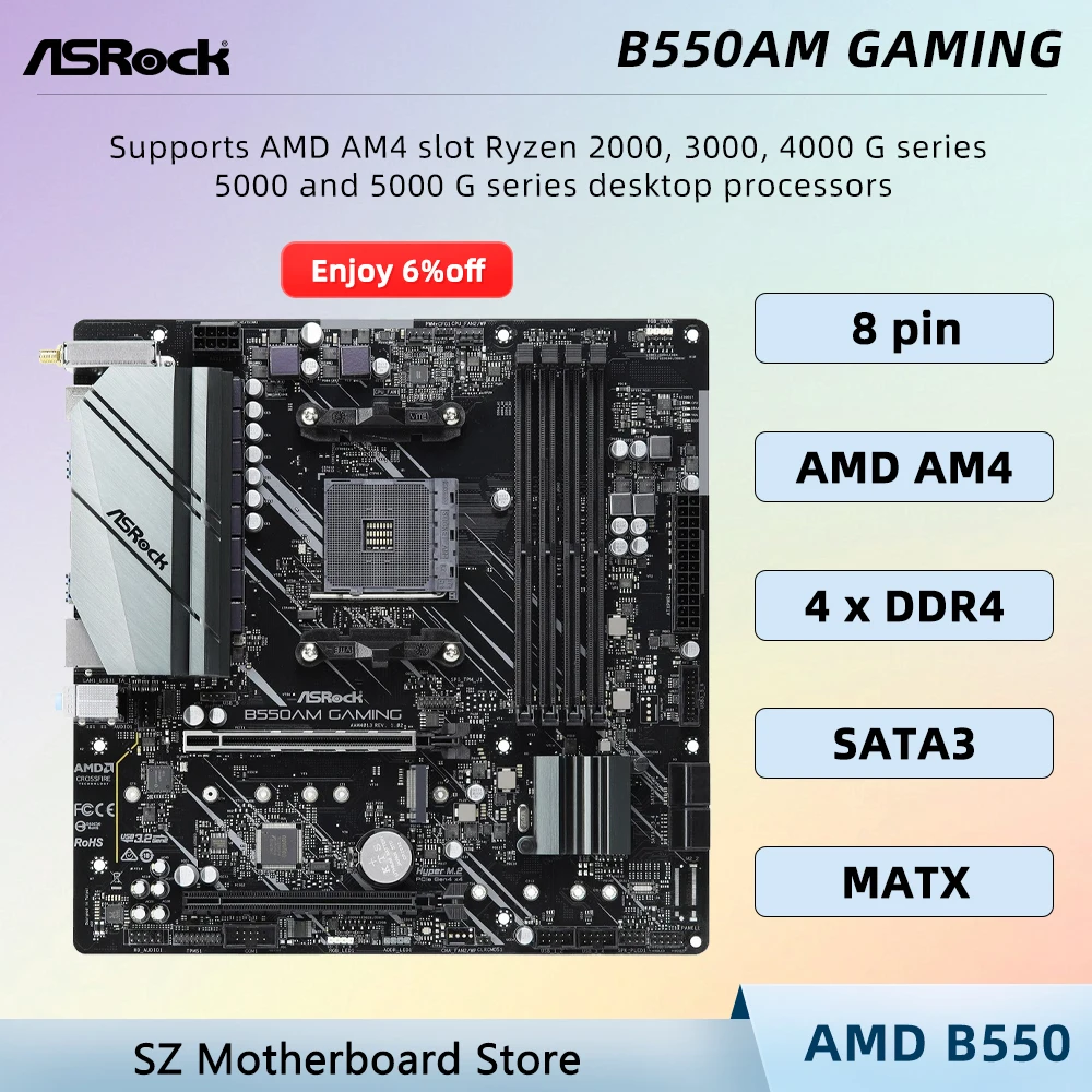 ASRock B550AM GAMING Motherboard AMD B550 Support 3600 5600G 5700X