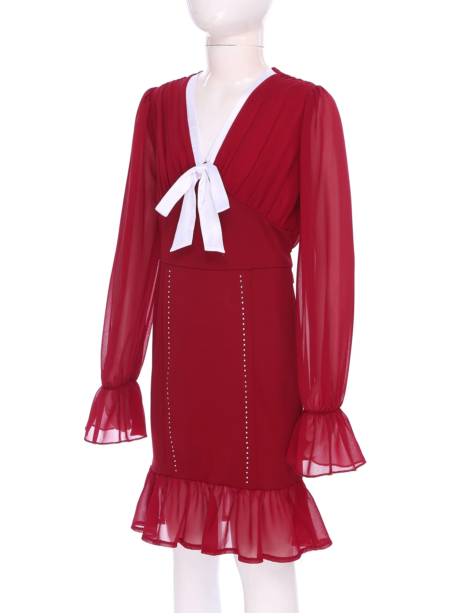 Elegant Long Sleeve Girls' Christmas Dresses with Belt Children Bowknot Festive Costume Party Dress Holiday Xmas Prom Gown