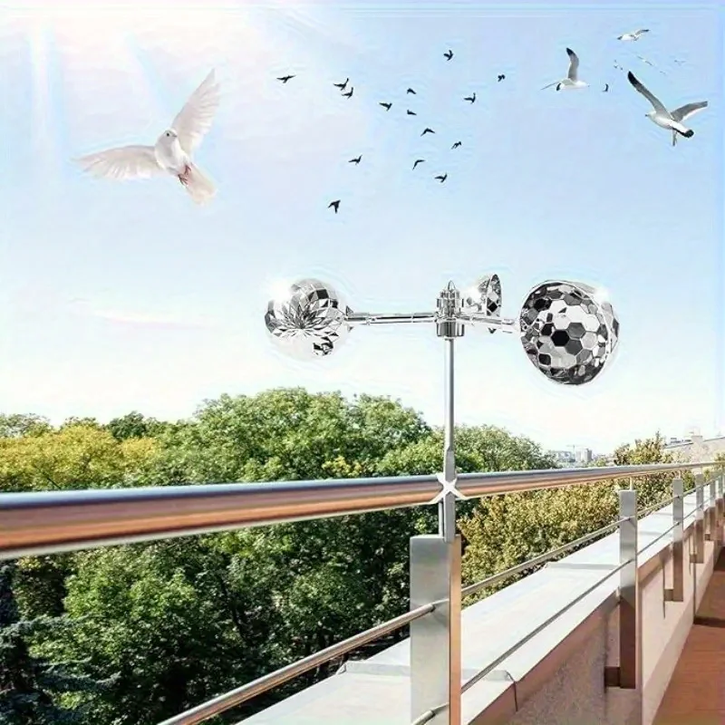 360 ° Rotierender Windkraft-Vogelvertreiber mit Diamantreflektierendem Metall zur Taubenabwehr für Garten, Dach, Balkon und Außenbereich – Detail 5