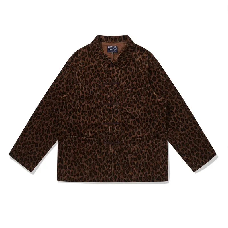 

2025 Japanese Retro Corduroy Leopard Print Pattern Cotton Men's and Women's Loose Long Sleeved Jacket