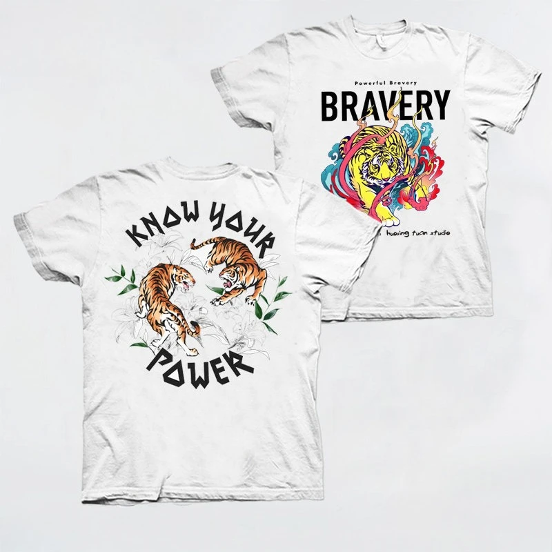 2026 Japanese Style Loose Casual Cotton Short Sleeve Bamboo Tiger Print Japanese Yokosuka Men T Shirt Summer