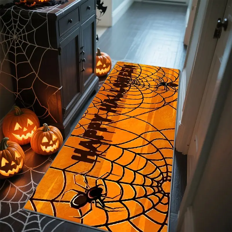 VIKAMA Halloween Spider Web Non Slip Runner Rug Long Washable Floor Mat For Hallway Entry Home Party Festival Decor