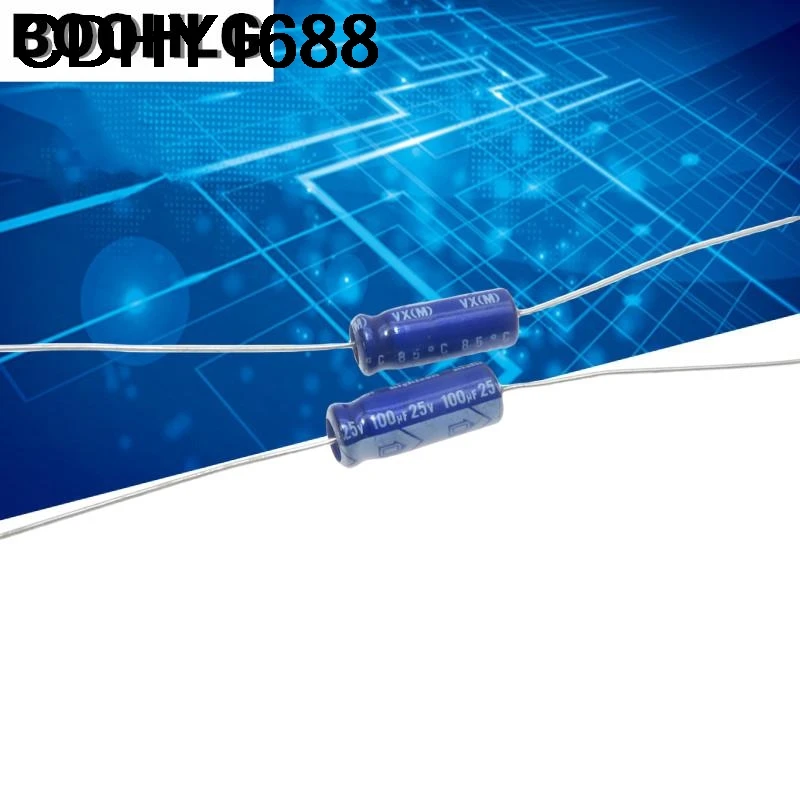 

10PCS horizontal axial polarized aluminum electrolytic capacitor 25v 100uf 6X16mm