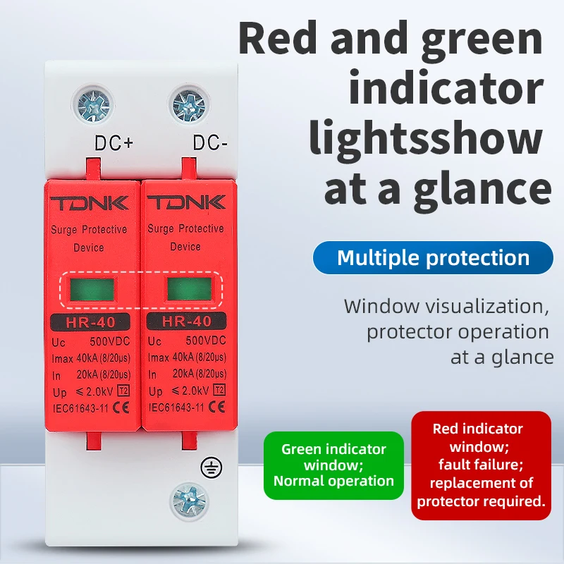 TDNK DC2P Series Surge Protection Device 500V 600V 800V 1000V for Photovoltaic Solar System Lightning Protection