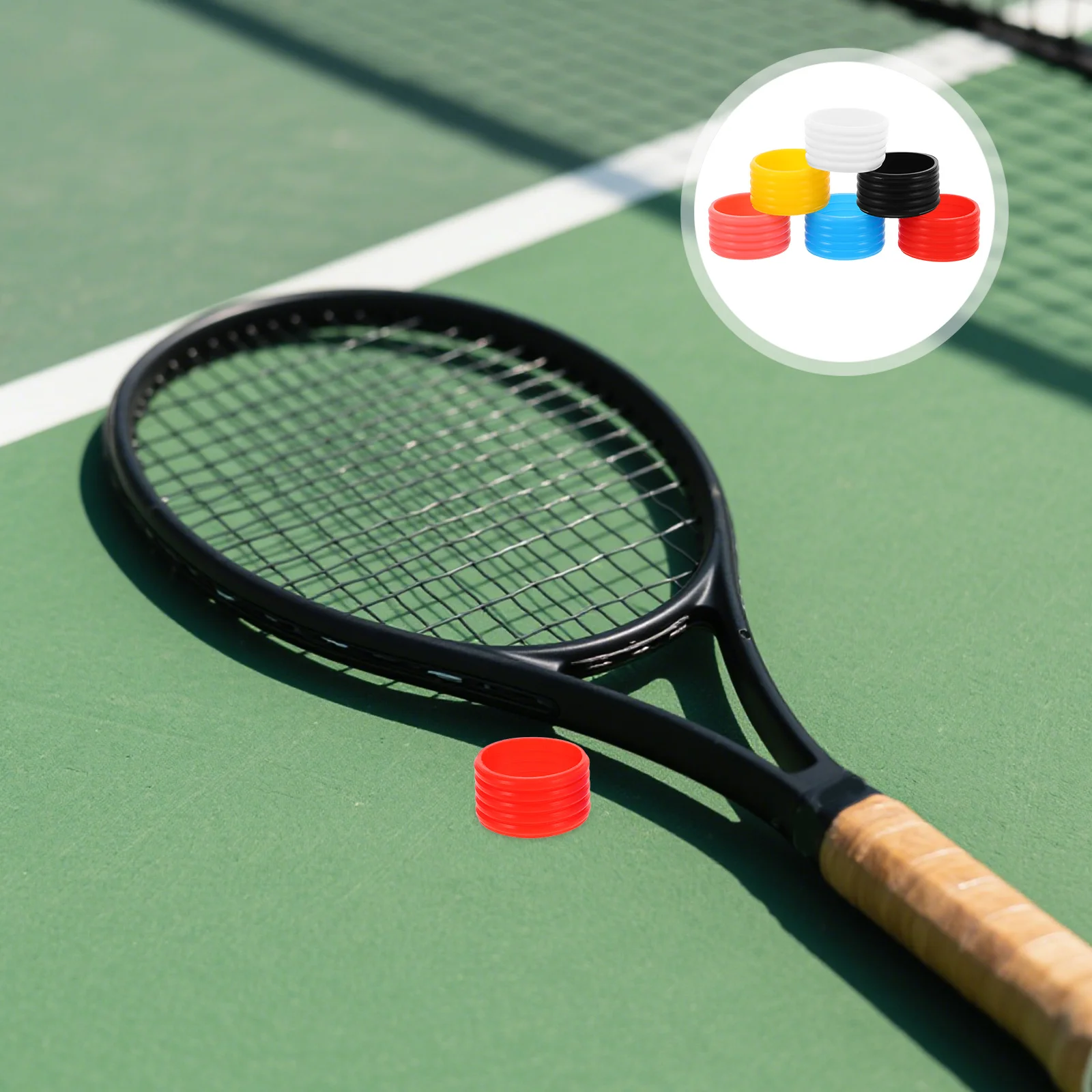 

12Pcs Silicone Elastic Band for Rackets - Universal Non-Slip Shock Absorbing Grip Ring Enhancer Suitable Tennis Badminton