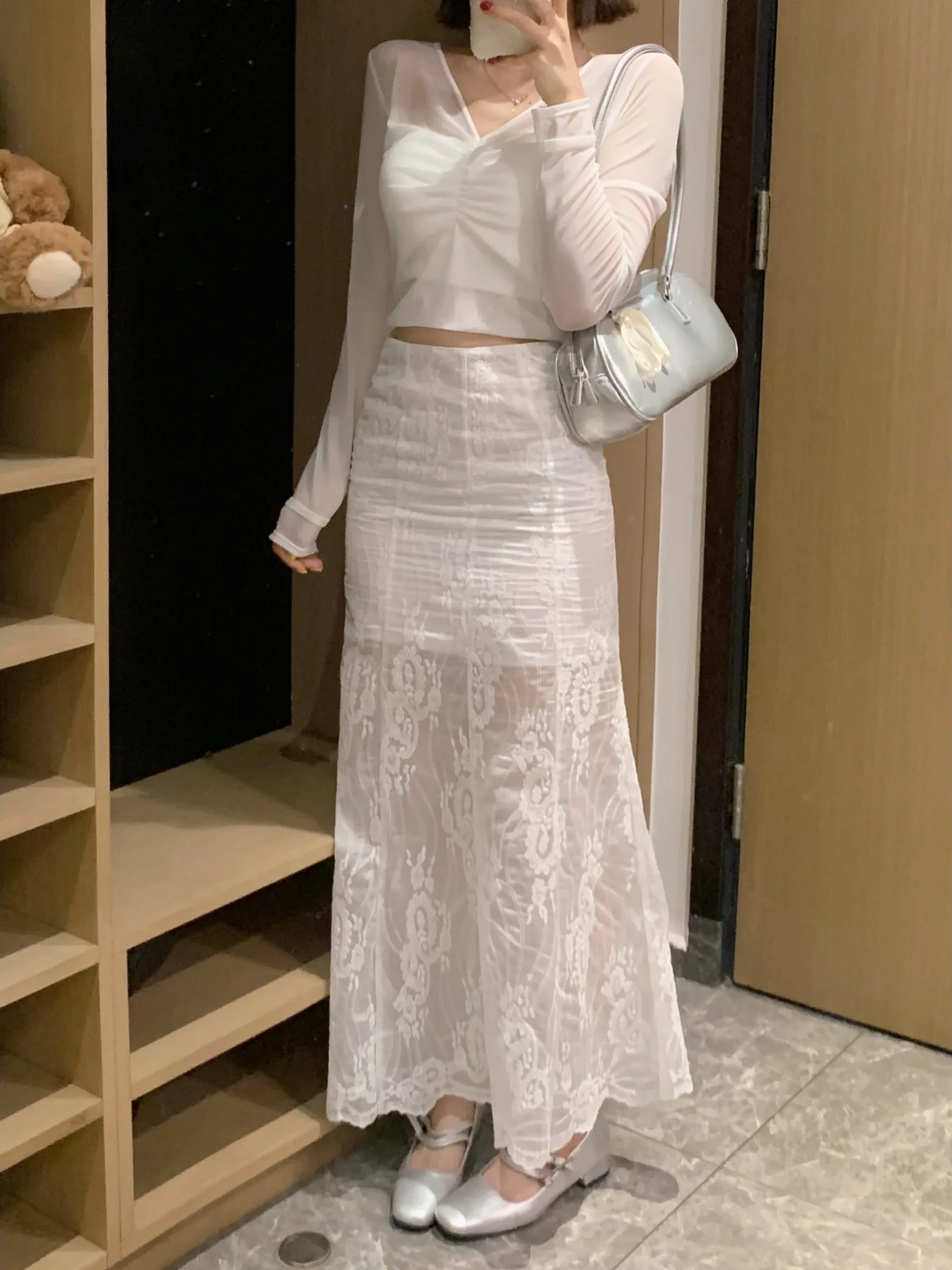 

Женская кружевная юбка-полусолнце больших размеров с высокой талией, приталенная, А-силуэт, летняя, новый стиль, для офиса, корейская версия, для фигуры типа «груша»