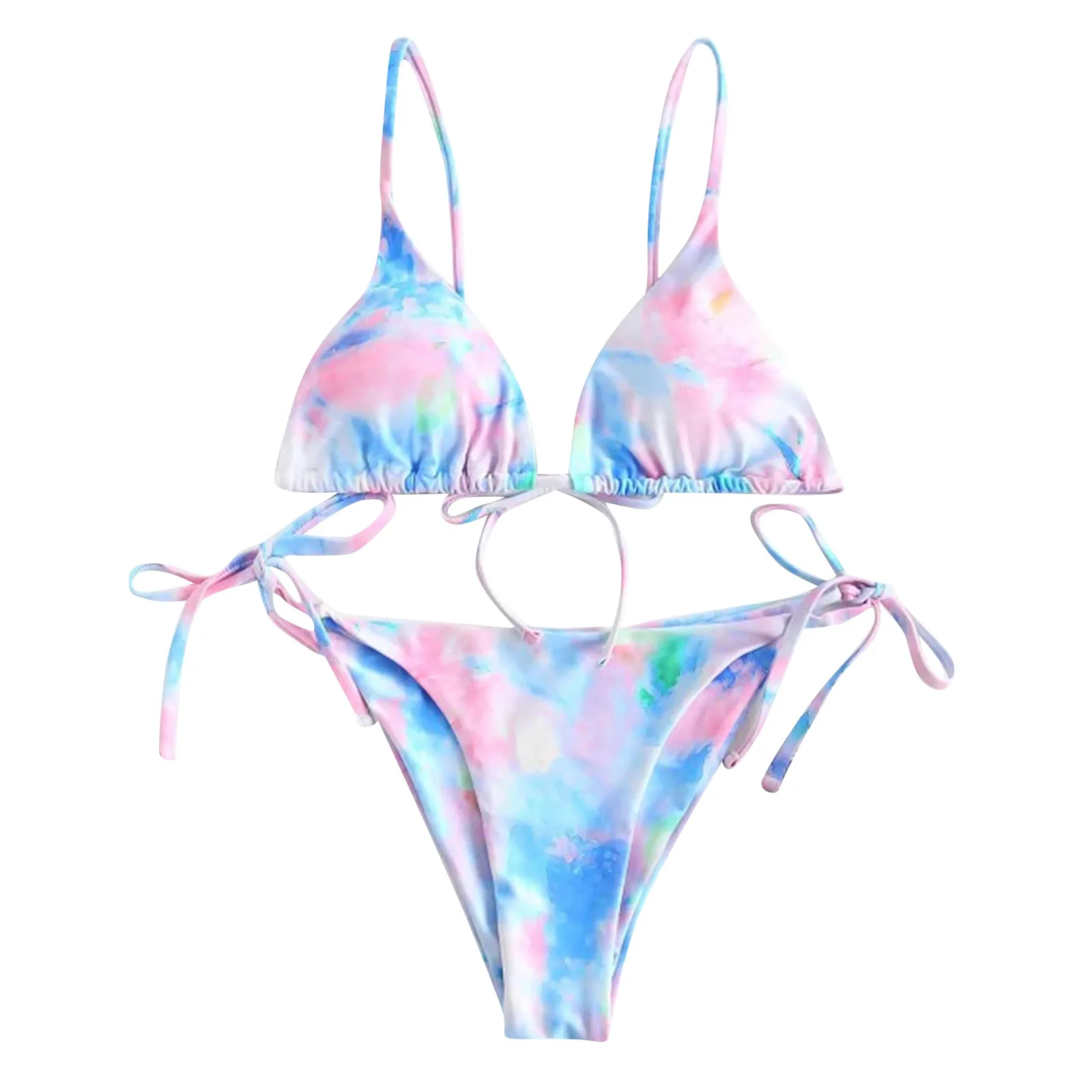 Bañador estampado de encaje para mujer, traje de baño de dos piezas de alta calidad, conjunto de Tie-Dye Sexy, corte de pierna, Tankinis, conjunto de Bikini