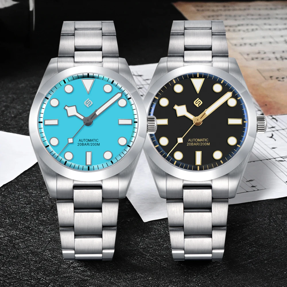 TEARAMI Men Mechanical Watches Business Dial 200M Waterproof Snowflake Hands Bracelet 316L Stainless Steel Automatic Retro Watch