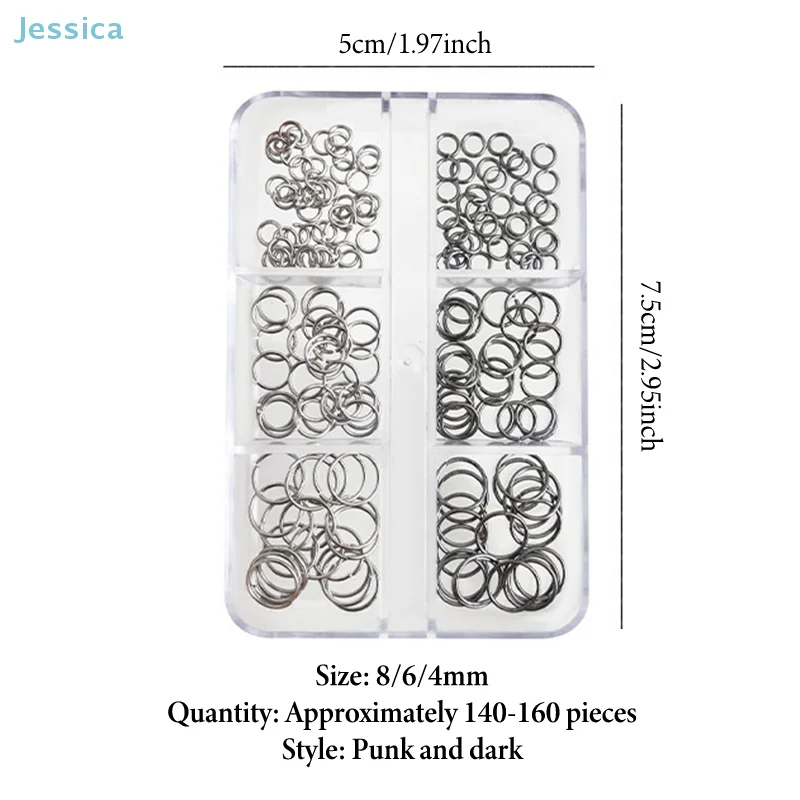 ♥ 6グリッド穴あきラウンドリングネイルアートアクセサリー、円形メタルリングDIY装着可能なネイルデコレーション