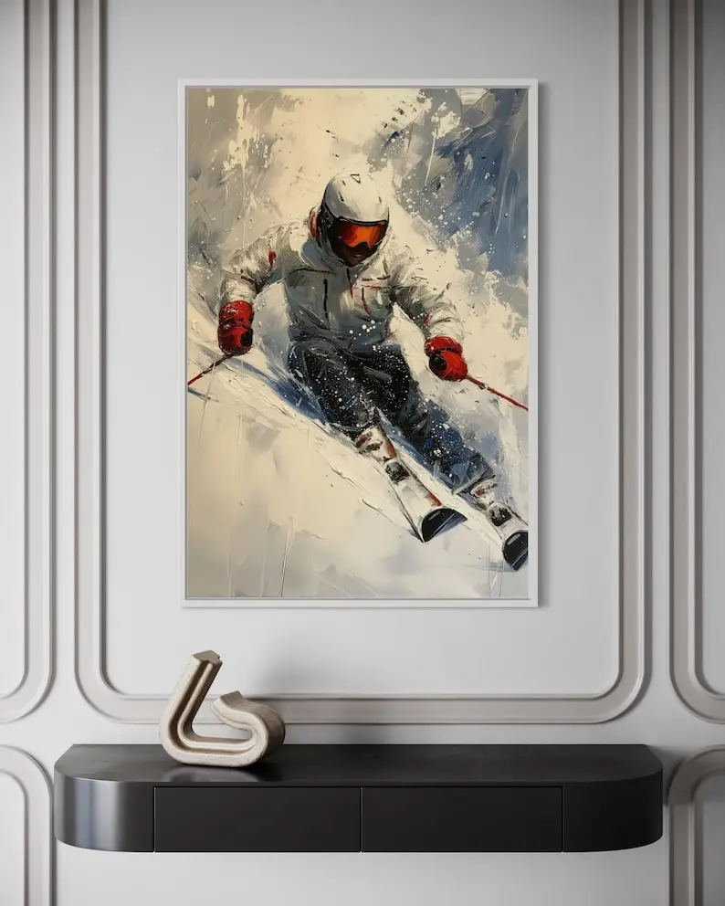 Skier on The Slopes Wall Art Ski Abstract Colorful Painting Canvas Print Adventure Sport Wall Decor Frameless Canvas Painting