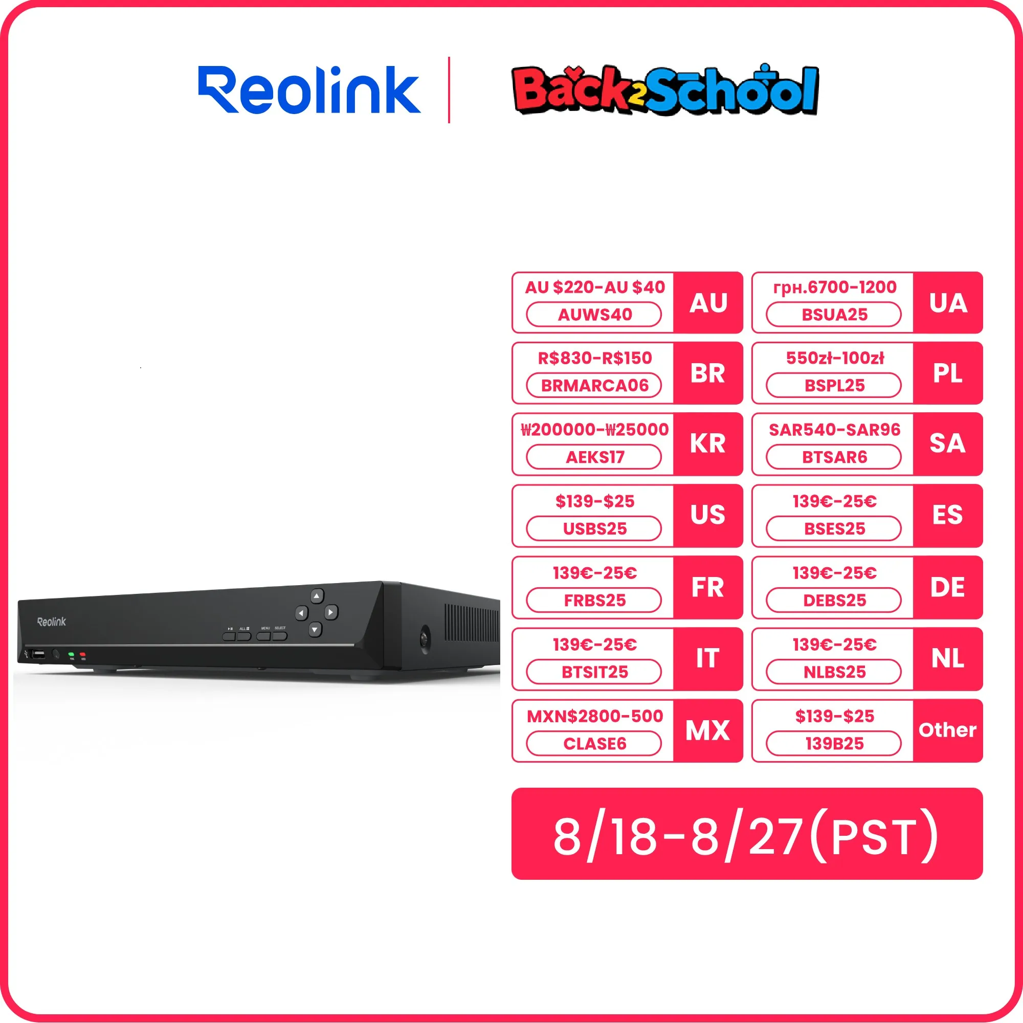 

[4K/12MP человек/автомобиль detecon] Reolink 8ch NVR для Reolink 4MP/5MP IP камера 24/7 запись H.265 видео рекордер 2 ТБ HDD RLN8-410