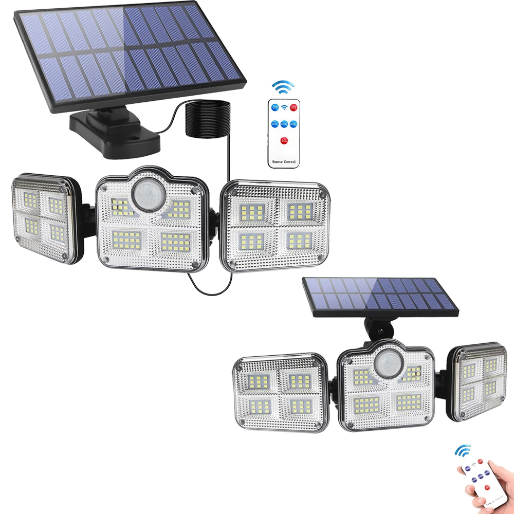 Solar Lights Outdoor Waterproof 138 LED 270° Wide Angle Wireless Solar Motion Sensor Lights With 3 Modes Remote Control