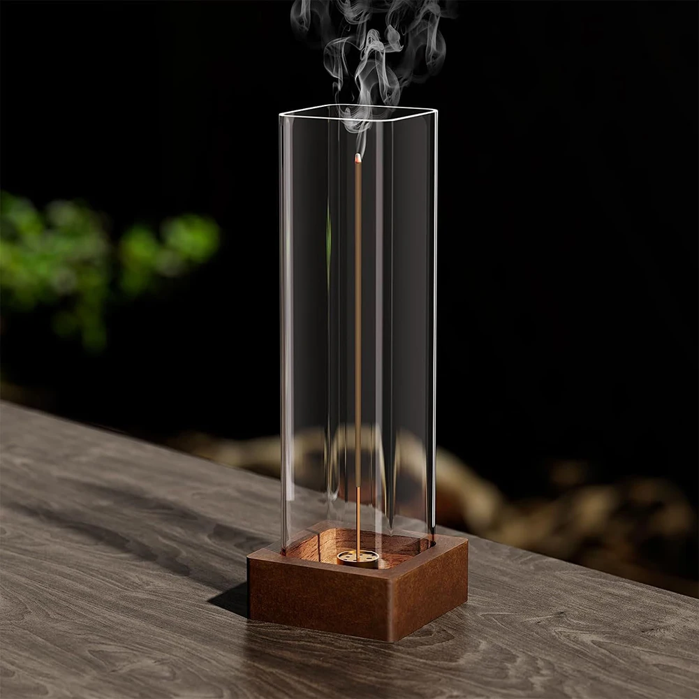 

Incense Holder Wood Upside Down Type Anti-Ash Flying Incense-Burner with Ash-Collector for Spa Meditation Room Decoration