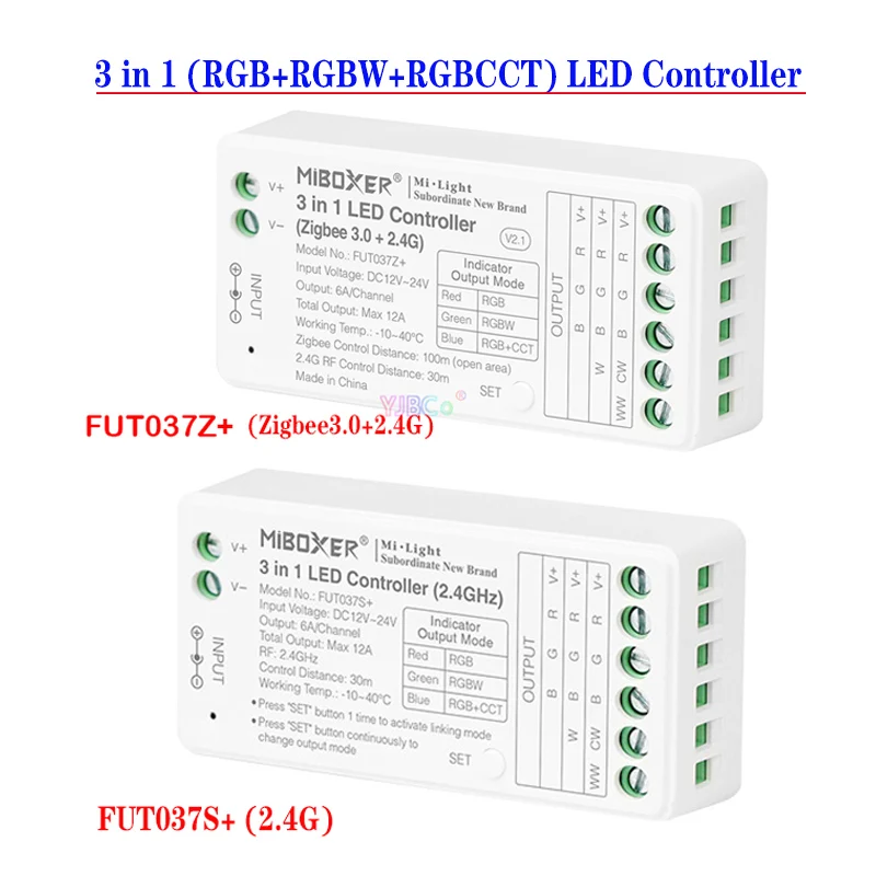 

Miboxer 3 in 1 RGB/RGBW/RGBCCT LED Controller(ZIGBEE3.0+2.4G) LED Strip Controller FUT037Z+ 2.4G Controller FUT037S+
