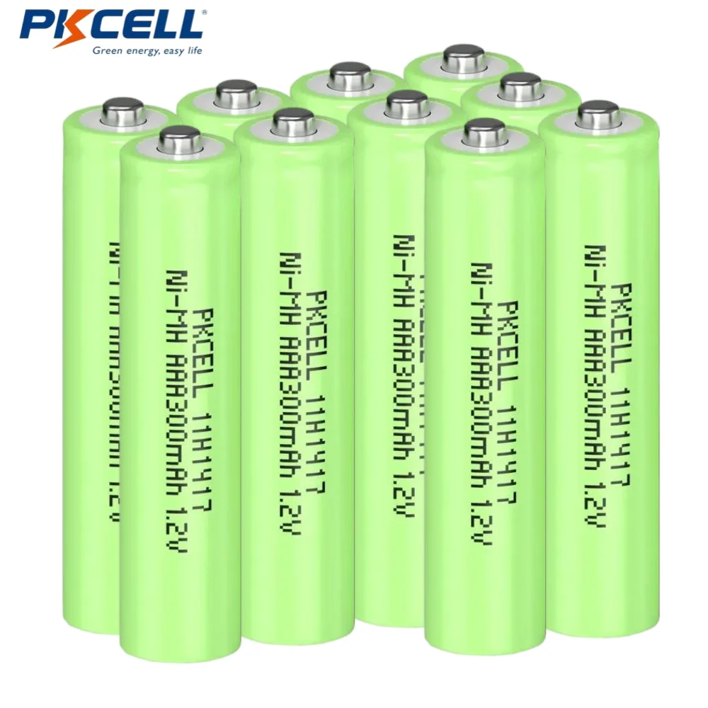 PKCELL 10PCS Ni-MH AAA 300 mAh Rechargeable Battery 1.2V Pre-Charged Batteries for Garden Landscaping Outdoor Solar Lights