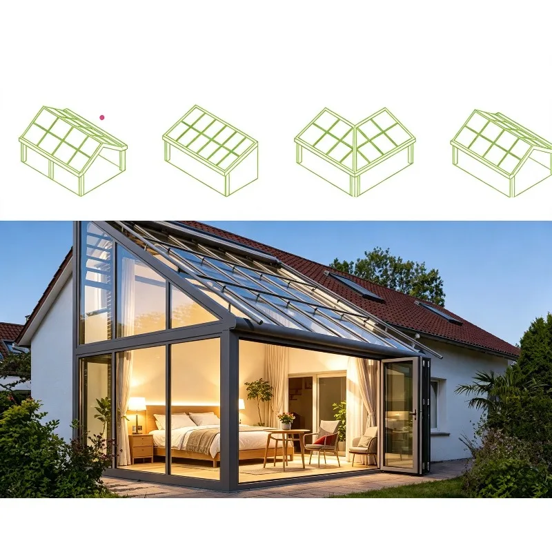 Prefab Modern Greenhouse Sunroom Kits Energy Saving Aluminum Alloy Patio Room with Polygon Roof Molding for Villas and Exteriors