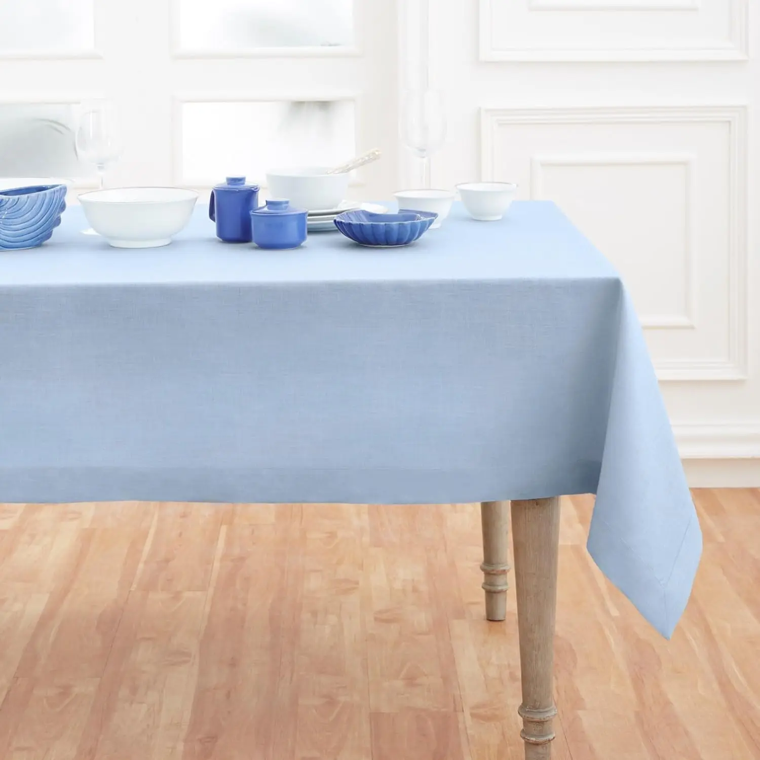 

Sky Blue Linen Tablecloth 60 x 144 Inch – Handcrafted from 100% Pure Flax Linen Tablecloth – Machine Washable Table Cover