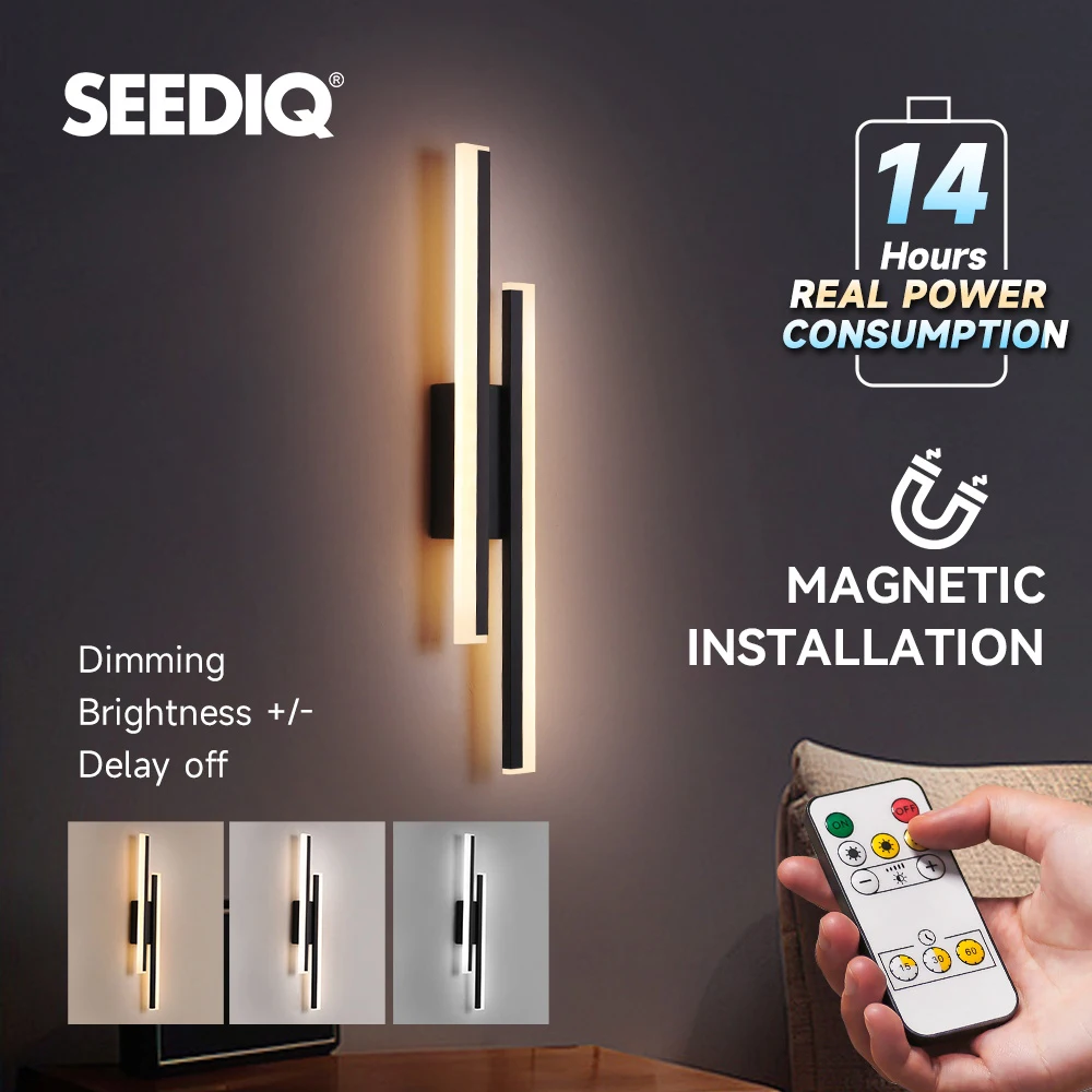 Wall Lights Indoor Rechargeable 4400mAH Dimming Wall Sconce Battery Operated LED Wall Lamp for Bedroom Living Room Black