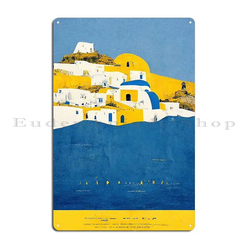 Greece Villas On The Hill Metal Sign Sign Wall Plaque Decoration Pub Designs Tin Sign Poster