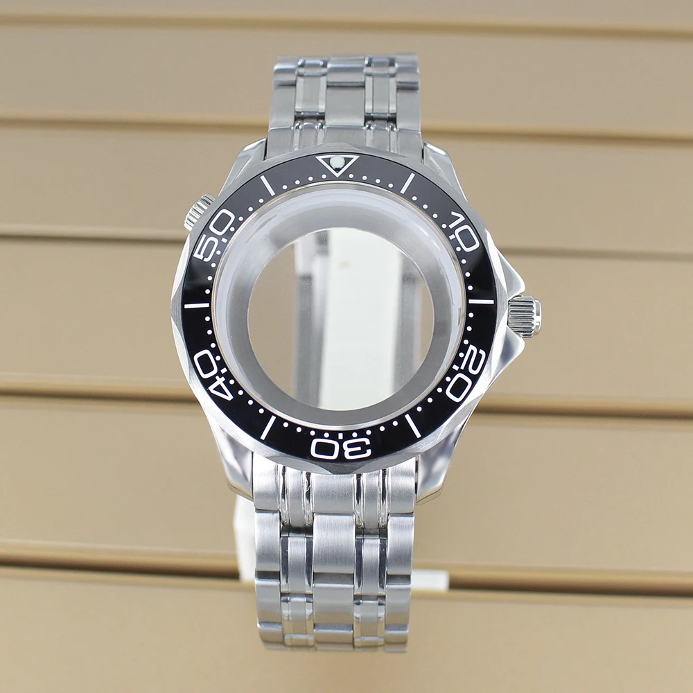 

41mm NH35 Watch Case Bracelet Sapphire Glass For Mod Seamaster 300 NH34 NH35 NH36 NH38 Automatic Movement Transparent Back 10ATM