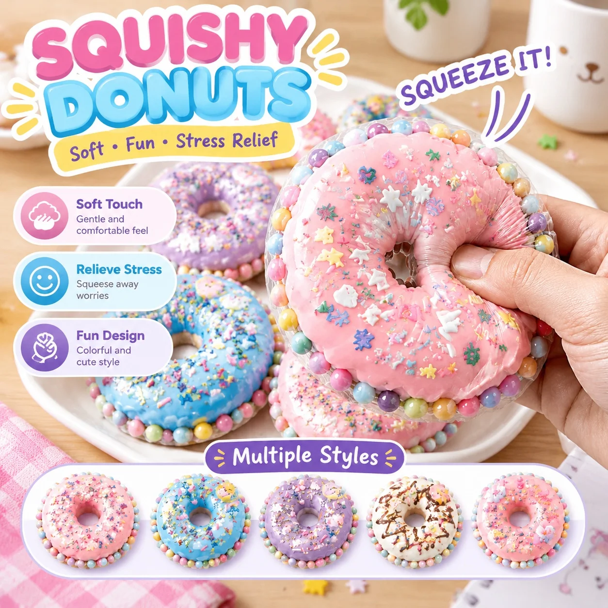 Cross Border Hot Selling Donut Plush Cat Paw Squishy Butter Slime Cute Viral Live Stream Blind Bag Stress Relief Squishy Toy