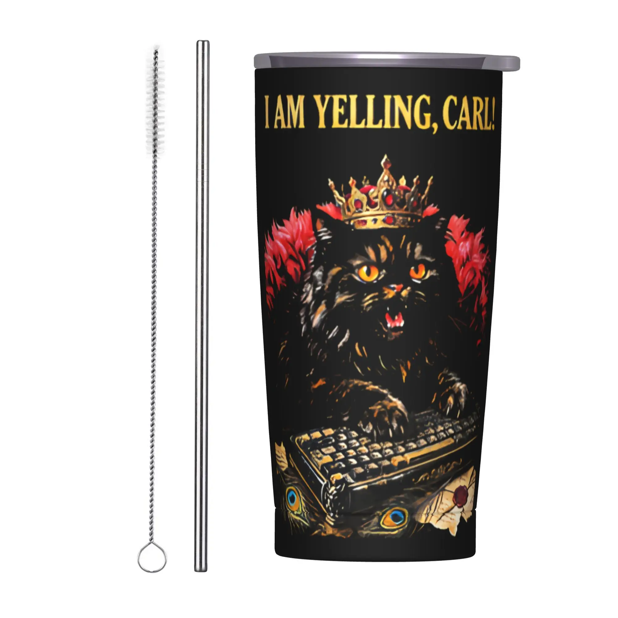 Stainless Steel Tumbler I Am Yelling Carl Donut Cat Meme Mugs Cup With Straws Cold Drink Water Bottle Keep Heat Thermal Cups
