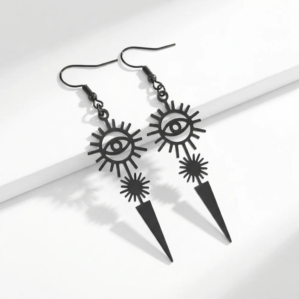 Retro All Sight Eye Sun Cone Earrings Necklace European and American Punk Horus Eye Stainless Steel Jewelry Set