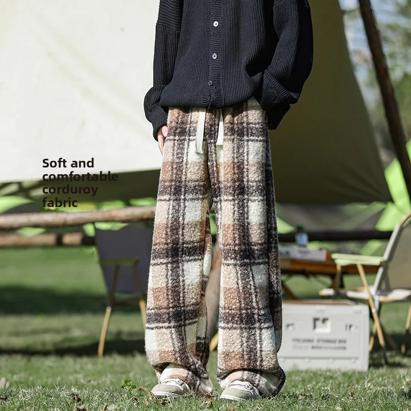 

Мужские повседневные брюки Thiened: свободный крой, уличный стиль, осенне-зимние, в стиле «ленивый шик», с цветными полосками и клеткой