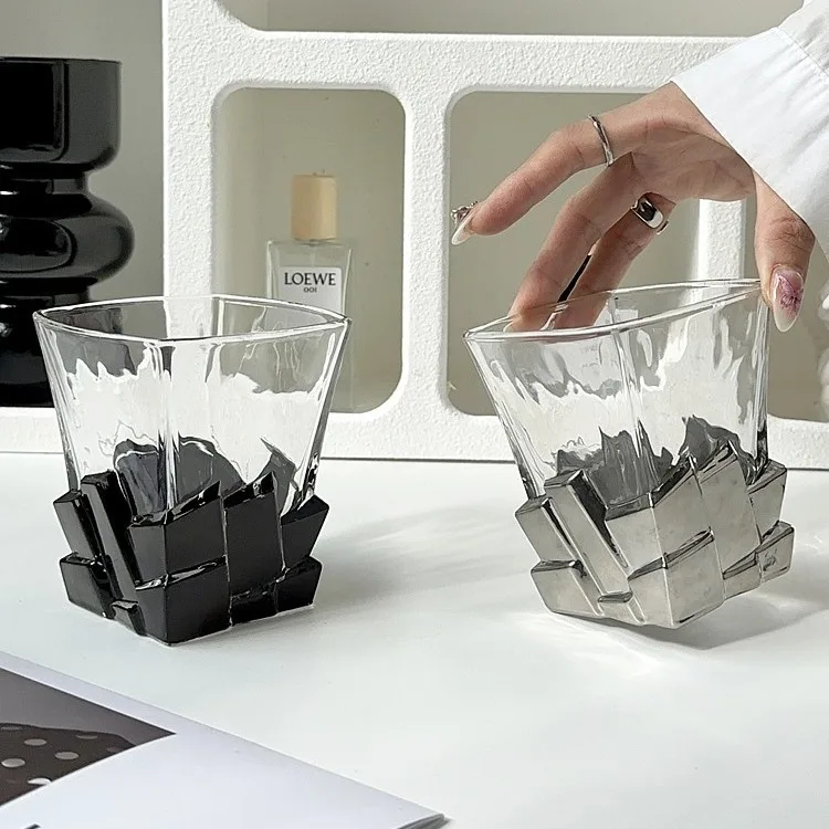 1Pc 300ml Interesting Space Silver Ice Cube Wine Glass Creative Light Luxury Glass Tea Coffee Cup Breakfast Milk Cup Whiskey Cup