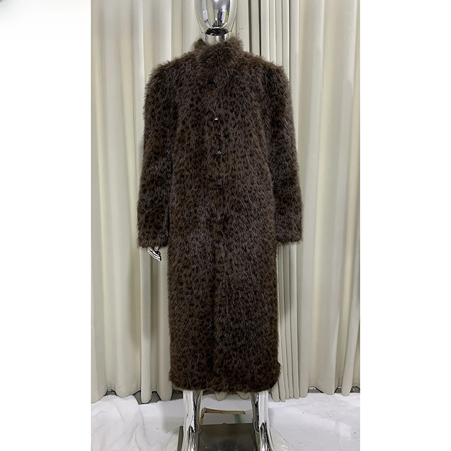 Nerazzurri Men's Long Coat Fashionable Leopard Print Eco-Friendly Faux Fur Jacket Warm Casual Style Straight Cut Fit